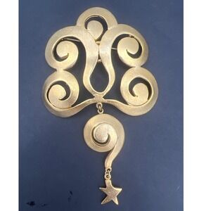 Vintage Ultra Craft Shoulder Brooch Pin Articulated Scroll Star MCM Statement